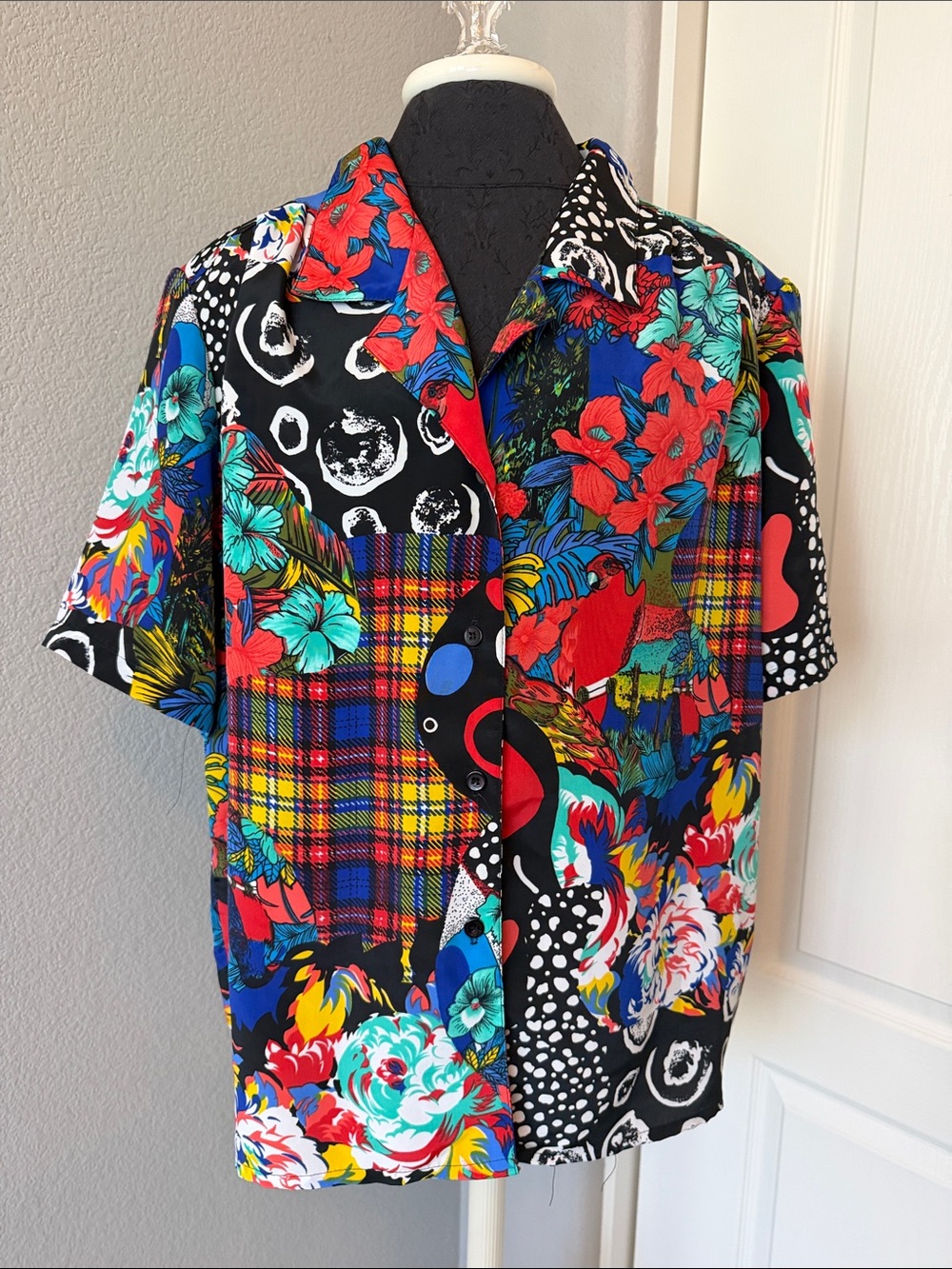 Impressions Multicolor Floral Patchwork Button-Up Blouse